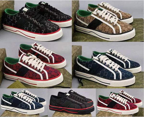 Tennis 1977 Chaussures décontractées Luxurys Designers Mens Shoe Green All Red Web Stripe Rubber Sole Stretch Cotton Low Top Men Sneakers Size 40-46