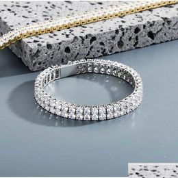 Tennis 2 rangées de tennis Bracelet 4 mm Zircon Lab Diamond Hip Hop Bijoux Collier glacé 7 pouces 8 pouces Longueur 14K Gold Silver Bangle Drop Delive Otkg6