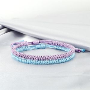 Tennis 2 pièces Bracelet tressé à la main Simple bleu corde noeuds Bracelets porte-bonheur Bracelets pour femmes hommes tibétain bijoux fille Gifts1