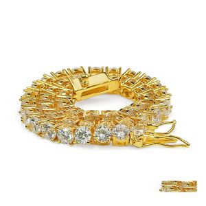 Tennis 3/4/5Mm Hip Hop Pulseras White Zircon Bling Shining 24K Gold Plated Bangle Jewelry Drop Delivery Dh2D7