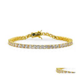 Tennis 4Mm Bling Zircon Bracelets Mode Or Sier Couleur Tennis Chaîne De Luxe Hip Hop Hommes Femmes Drop Delivery Bijoux Dh86N