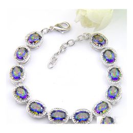 Tennis 5 PCS Lot Retro Rainbow Natural Mystic Topaz Gem Luckyshine 925 Sier For Women Wedding Gift Zirkon Bracelet 8 inch druppel deliv Dh02H