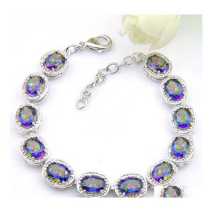 Tennis 5 PCS Lot Retro Rainbow Natural Mystic Topaz Gem LuckyShine 925 Sier For Women Wedding Gift Zirkoon Bracelet 8 inch druppel deliv Dh6gk