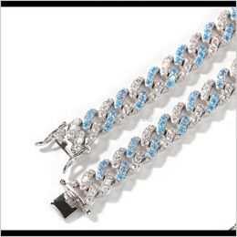 Tennis 8Mm Micro Zircon Bleu Cuba Collier Hip Hop Bracelet Pour Hommes Femmes Charme Bijoux Zmth2 O2Tna