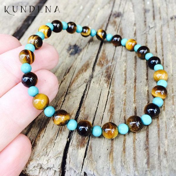 Tennis 8MM Tigers'eye T-pulsera elástica con cuentas turquesa para hombres Him Boyfriend Gift Ideas Mala Pulsera de piedra natural1