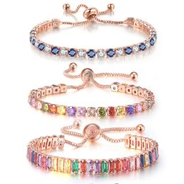 Tennis réglable Mticolor Bracelets pour femmes dames mariage arc-en-ciel Colorf Zircon Charm Bracelet main chaîne bijoux Dzh043 Drop de Smtyc