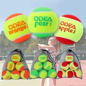 Balles de tennis pour enfants ODEA 6 pièces avec sac en filet rouge orange vert étape 1 2 3 balles de tennis d'entraînement de transition approuvées par l'ITF 240227