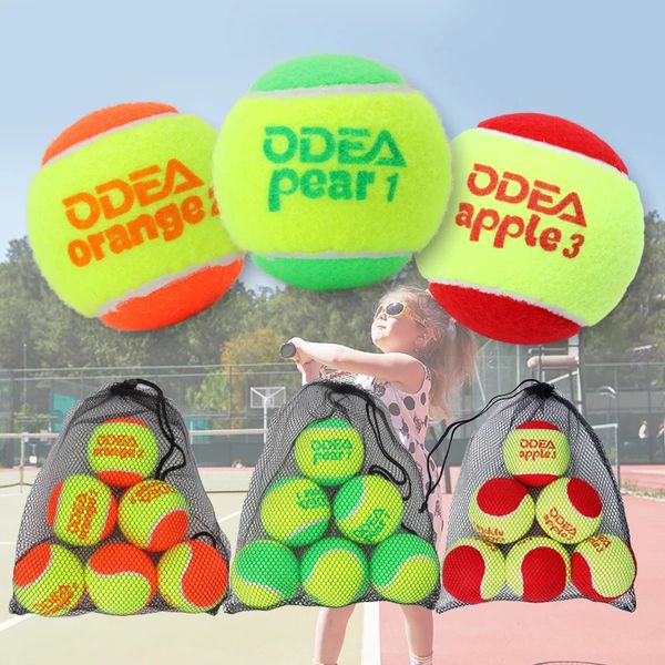 Pelotas de tenis para niños ODEA 6 piezas con bolsa de malla Rojo Naranja Verde Etapa 1 2 3 Pelotas de tenis de entrenamiento de transición aprobadas por la ITF 240227