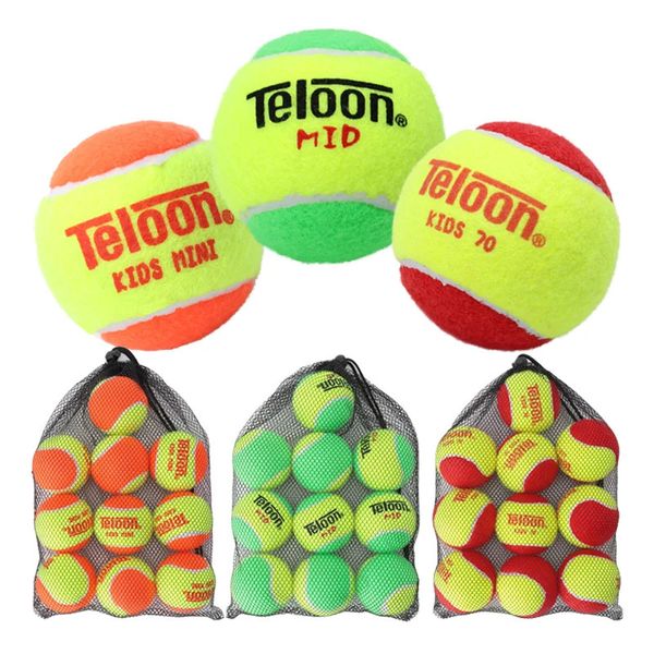Pelotas de tenis para niños Teloon Stage 1/2/3 Rojo Naranja Verde para niños de 5 a 14 años Entrenamiento de tenis 10 pelotas con bolsa de malla 240227