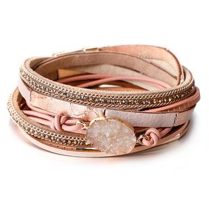 Tennis Bracelets ALLYES Multicouche En Cuir Véritable Pour Femmes Mode Boho Résine Charme Strass Chaîne Wrap Bracelet Femme Bijoux