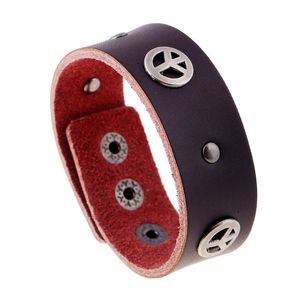 Tennis Bracelets Classic Peace Sign Round Charm Leather Brown echte unisex Bangles sieraden accessoires voor vrouwelijke mannen geschenken