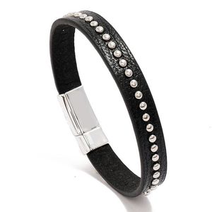 Bracelets de tennis forage Bracelet en cuir Bracelet pour hommes mode coréenne Braclet alliage fermoir magnétique Bracelet hommes main bijoux