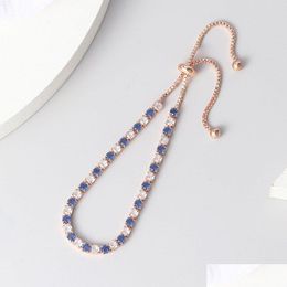 Pulseras de tenis para mujeres Simple Azul Redondo Zircon Rosa Color Oro Niñas Pulsera Jewerlly Moda Coreana Jewerly H055 Drop Dhgarden Otvxh