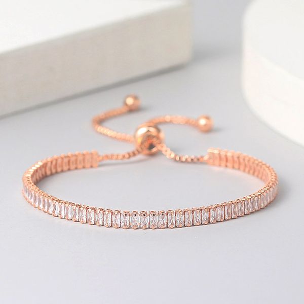 Pulseras de tenis para mujer, joyería de circonita brillante, Color oro rosa, regalo hecho a mano para amigos, joyería bonita H017