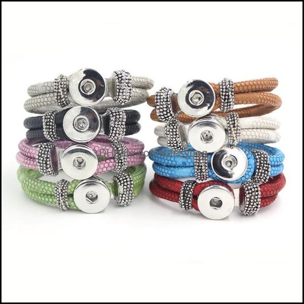 Tennis Bracelets Bijoux 10 Pcs En Gros 5 Couleurs Pu Bracelet En Cuir Poignet Diy Interchangeable 18Mm Snap Bijou Dhzcr