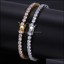 Bracelets de Tennis bijoux 5mm 4mm Bracelet en diamant glacé zircone Triple serrure Hiphop rangée cubique hommes livraison directe