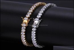 Bracelets de tennis bijoux 5 mm 4 mm m glacés Bracelet en diamant zirconi triple serrure hiphop 1 rangée cubique pour hommes gouttes 2021 87GHN5323584