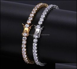 Bracelets de tennis Bijoux 5 mm 4 mm M Bracelet en diamant glacé Zircone Triple verrouillage Hiphop 1 rangée cubique Mens Drop Delivery 2021 87Ghn8365426