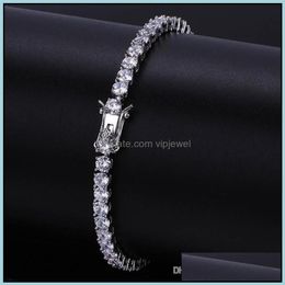 Bracelets de tennis bijoux Hip Hop luxe Bling 4Mm Zircon mode tendance hommes femmes rhodium plaqué or 18 carats livraison directe Av9E0328F