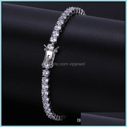 Bracelets de tennis bijoux Hip Hop luxe Bling 4Mm Zircon mode tendance hommes femmes rhodium plaqué or 18 carats livraison directe Av9E0295q