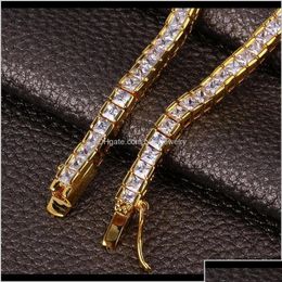 Bracelets de tennis bijoux 18k Gold Hip Hop Square CZ Zircon Bracelet Chaîne de bracelet 4/6 mm Iced Out Princess Diamond Fl Set Broupeau pour M DHIG7
