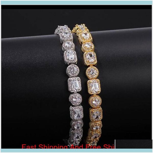 Tennis Bracelets Jewelrymen Square Round Mixed Diamonds Bling Tenns Bracelet Gold Sier 8 