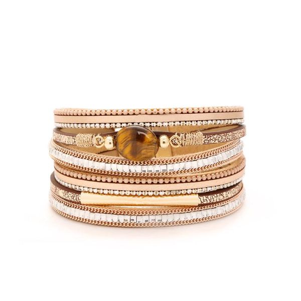 Bracelets de tennis multicouche naturel oeil de tigre Tube Wrap Bracelet en cuir aimant boucle à la main Boho manchette bijoux pour femmes filles cadeau