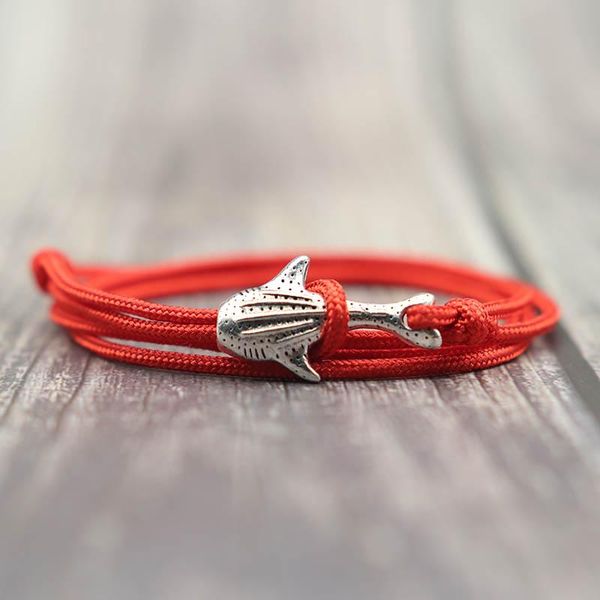 Pulseras de tenis Pulsera envolvente de cuerda de Paracord multicapa Moda Plata/Negro Gancho fácil Braclet de animales del océano Hombres Mujeres Hilo rojo Suerte