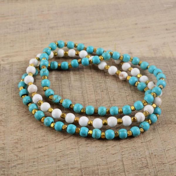 Bracelets de Tennis Turquoises Boho, 4mm, 3 brins enroulés en pierre naturelle, bijoux pour femmes, cadeaux, livraison directe