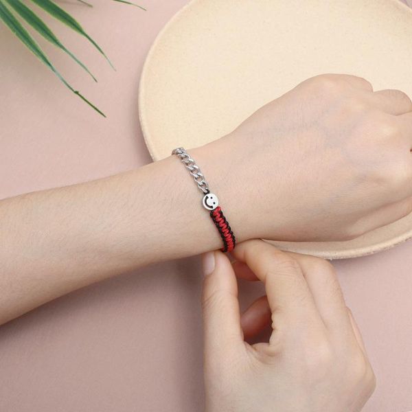 Bracelet de tennis tressé avec sourire en acier inoxydable, chaîne à maillons cubains, mode porte-bonheur, corde rouge, bijoux réglables, cadeau unisexe