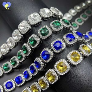 Tennis Brilliant Multi Color Ice Out -armband voor heren 12 mm tennisketen Hip Hop Cubaanse ketting Square Square Rhinestone Glass Jewelry D240514
