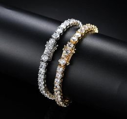 Chaîne de tennis 3 mm 4 mm 5 mm 18k Gold Silver Copper Micro Inlaid Zircon Single Row Bracelet Hip Hop Rap Men039s Jewelry Accessories9684239