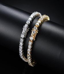 Chaîne de tennis 3 mm 4 mm 5 mm 18k Gold Silver Copper Micro Inlaid Zircon Single Row Bracelet Hip Hop Rap Men039s Bijoux Accessoires4658097