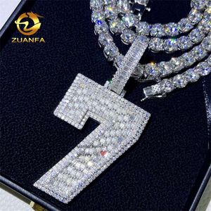Chaîne de tennis 6.5Mm Baguette diamant personnalisé glacé Moissanite numéro pendentif Lucky 7