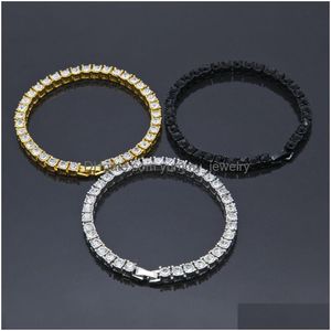 Bracelets de chaîne de tennis M 4/5 mm AAA Cubique Zircone Sier Rose Or Noir Couleur Femmes Mode Luxe Mariage Bracelets Hommes Cristal Dhvhf