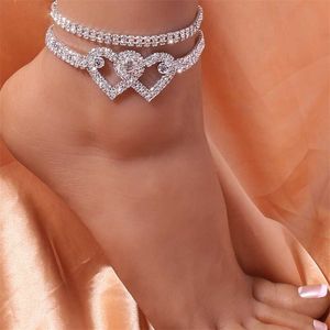 Tennis ketting hart Anklet armband kristallen hanger enkelbanden Boho voet armband Strass been 230719