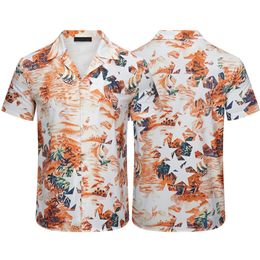 Tennis Club Zomer Silk Hawaii Shirts Racket Stripe Kleurblokkering Korte mouwen Men Designer Beach Shirt