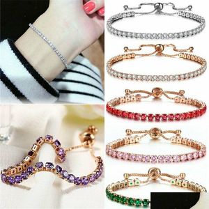 Bracelet en cristal de tennis extensible Bling strass à une rangée Bracelets pour femme élasticité cadeau de mariée bijoux livraison directe Dh5Zd