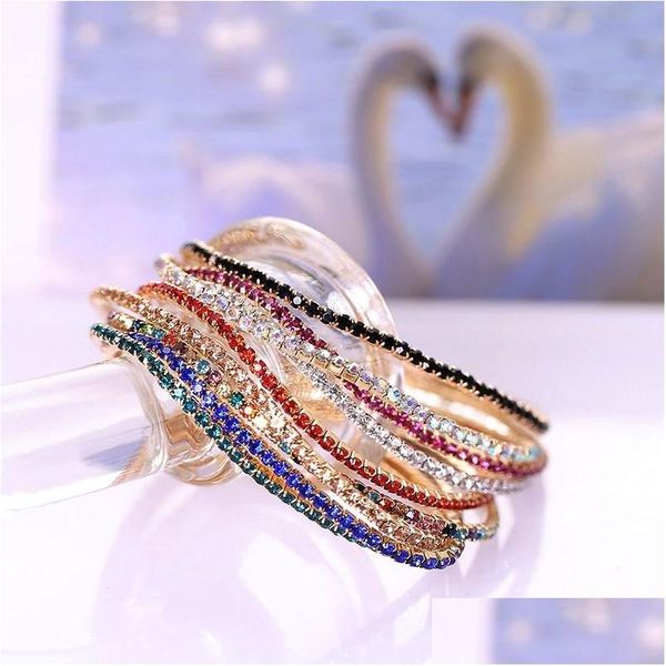 Tennis Crystal Diamond Bracelet Red Blue Black Cubic Zirconia Bracelets Elástico Stretch Wristband Bangle Cuff para mujer Fashion Jewe Dh5Ce