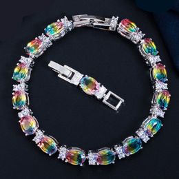 Tenis diseñador brazalete pulsera diseñadores de joyas mujeres diamante redondo cadena helada colorido circonio cristal cobre plata pulseras de lujo mujer presente