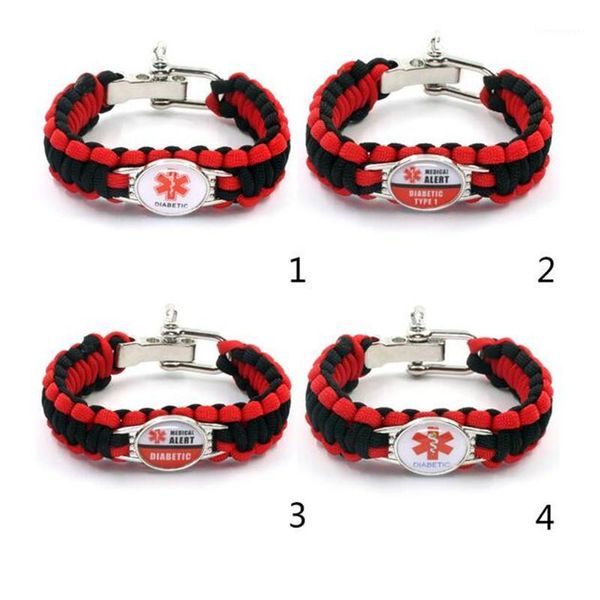 Bracelets diabétiques de tennis Camping en plein air Sauvetage Tressé Paracord Bracelet d'alerte de sensibilisation pour hommes femmes1