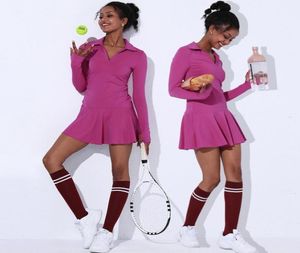 Robes de tennis Mode Manches longues Col en V Femmes 039s Entraînement Badminton Golf Tenue athlétique Costume Sportswear Wear 2210271814753