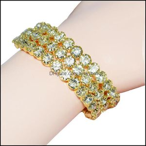 Tennis Fashion 1/2/3/4/5 Rijen Crystal Gold Sier Plated Bangles For Women Rhinestone Stretching Bangle bovenarm Bracelet Sieraden Dro Otowz