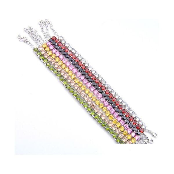 Tennis Mode Magnifiques Bracelets Rond Topaze Kunzite Garnet Péridot Pierres Précieuses Sier Zircon Bracelet Amoureux Bracele 3522 Q2 Drop Deliv Dhl8W