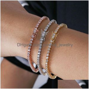 Tennis Mode Hip Hop Glacé Tennis Chaîne Aaa Zircone Cubique Bracelet En Cuivre Diamant Designer Bijoux Pour Hommes Femmes Or 18 Carats Sier Dhwgh