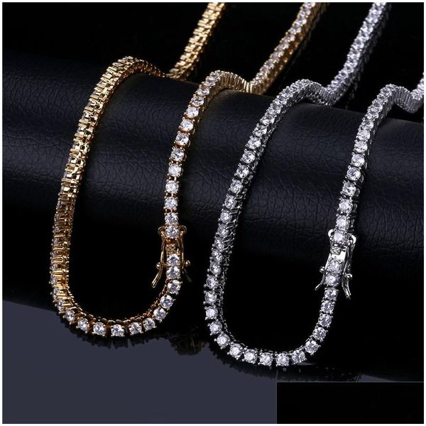 Tennis Gradué 3 5mm Iced Out Colliers Aaa Zircone Cubique Cuivre Diamant Designer 1 Rangée Mode Hip Hop Bijoux Pour Hommes Femmes 18K G Dhoqn