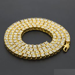 Tennis Gradueerden Hip Hop Iced Out Out Out Out Out Chains 1 Row Bling White Crystal Rhinestone Tennis Men Gold Sier Plated ketting voor rapper Fashi Dheyd