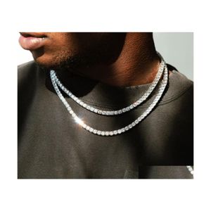 Tennis Gradueerden M 4 mm 5 mm Hip Hop Tennis Chains Sieraden Mens Diamanten Kettingen Leergesplame 18k Real Gold Bling Drop levering Pend Dh1RQ