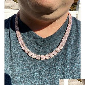 Tennis Graduated Mens Baguette Tennis Chain Rose Gold Real Solid Icy Icy 1M Cumbic Zircon Stones Bling Collier Hip Hop Bijoux 14-24inch Dhk2z