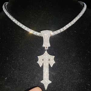 Tennis Gradué Nouveaux Hommes Hip Hop Lettre Croix De Glace Épée Collier 4mm Zircon Tennis Chaîne Hip Hop Pendentif Collier Charme Bijoux 231213